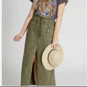 Free People Woke Up Like This stretch waist maxi green denim slit skirt sz L